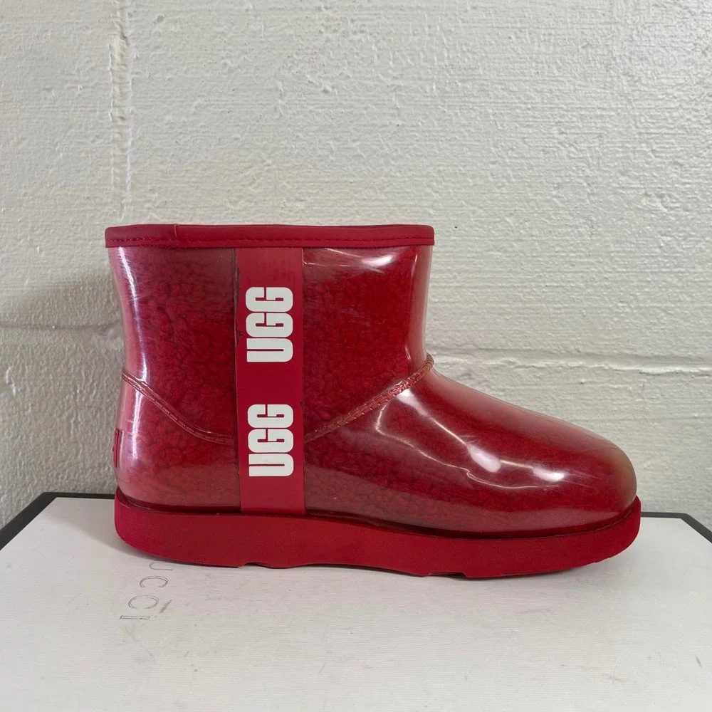 UGG Classic Clear Mini 1112386K Samba Red Waterproof Boots Kids Girls Size 4 US